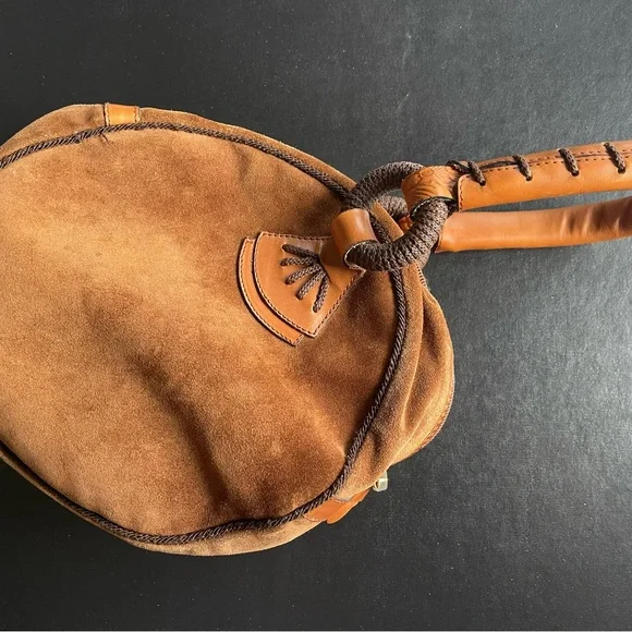 IL Punto Rossi Suede Leather Circle Round Handbag Purse Brown - Picture 3 of 10